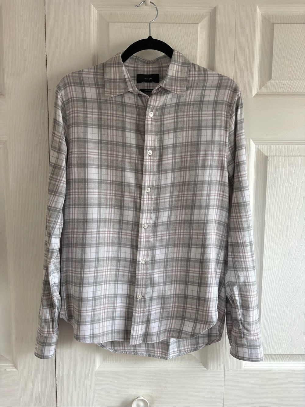 Vince Flannel Shirt Mens XS Grey White Plaid Casual Career Gorpcore Classic Fit